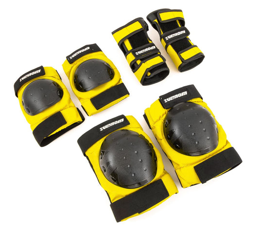 Venom Triple Knee/Elbow/Wrist Pad Set - Yellow Black - Littletrax Kids Electric Bikes