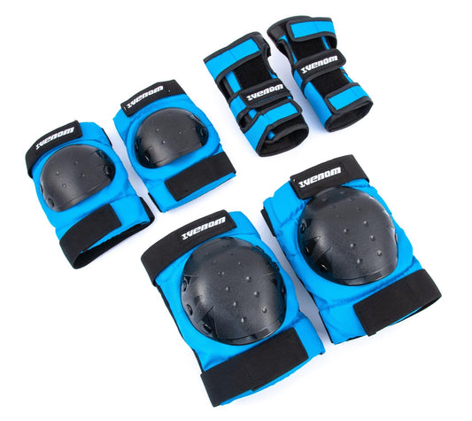 Venom Triple Knee/Elbow/Wrist Pad Set - Blue Black - Littletrax Kids Electric Bikes