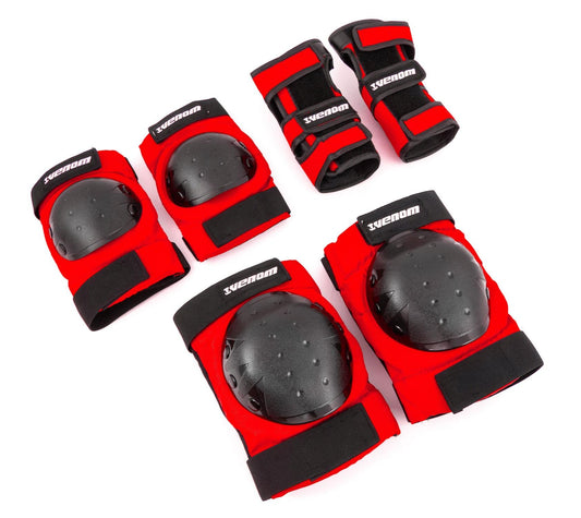 Venom Triple Knee/Elbow/Wrist Pad Set - Red Black - Littletrax Kids Electric Bikes