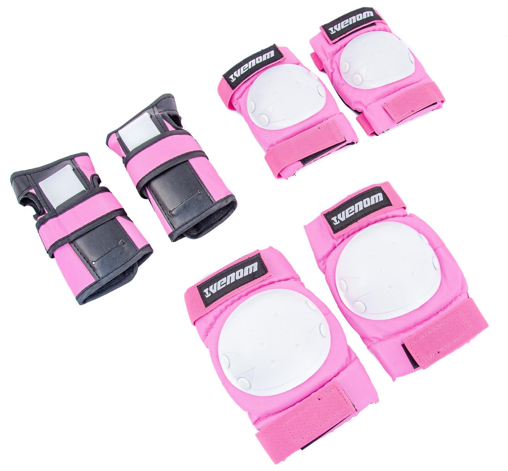 Venom Triple Knee/Elbow/Wrist Pad Set - Pink White - Littletrax Kids Electric Bikes
