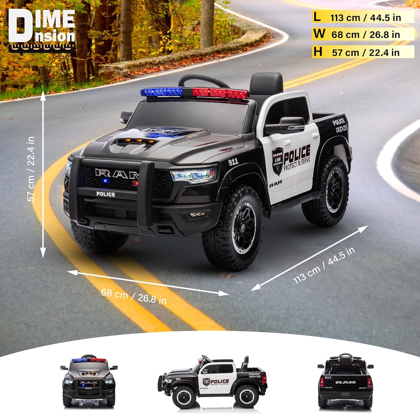 12V Dodge Ram Police Ride-On Car: Your Child's First Patrol Mission - Littletrax Kids Electric Bikes