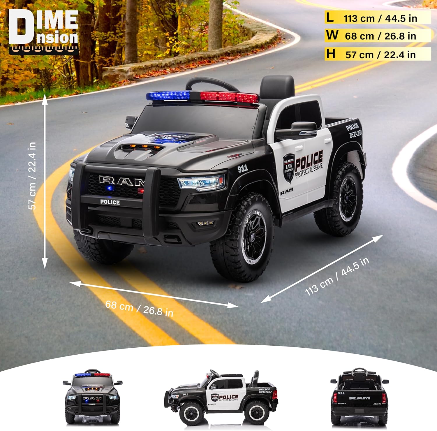 12V Dodge Ram Police Ride-On Car: Your Child's First Patrol Mission - Littletrax Kids Electric Bikes