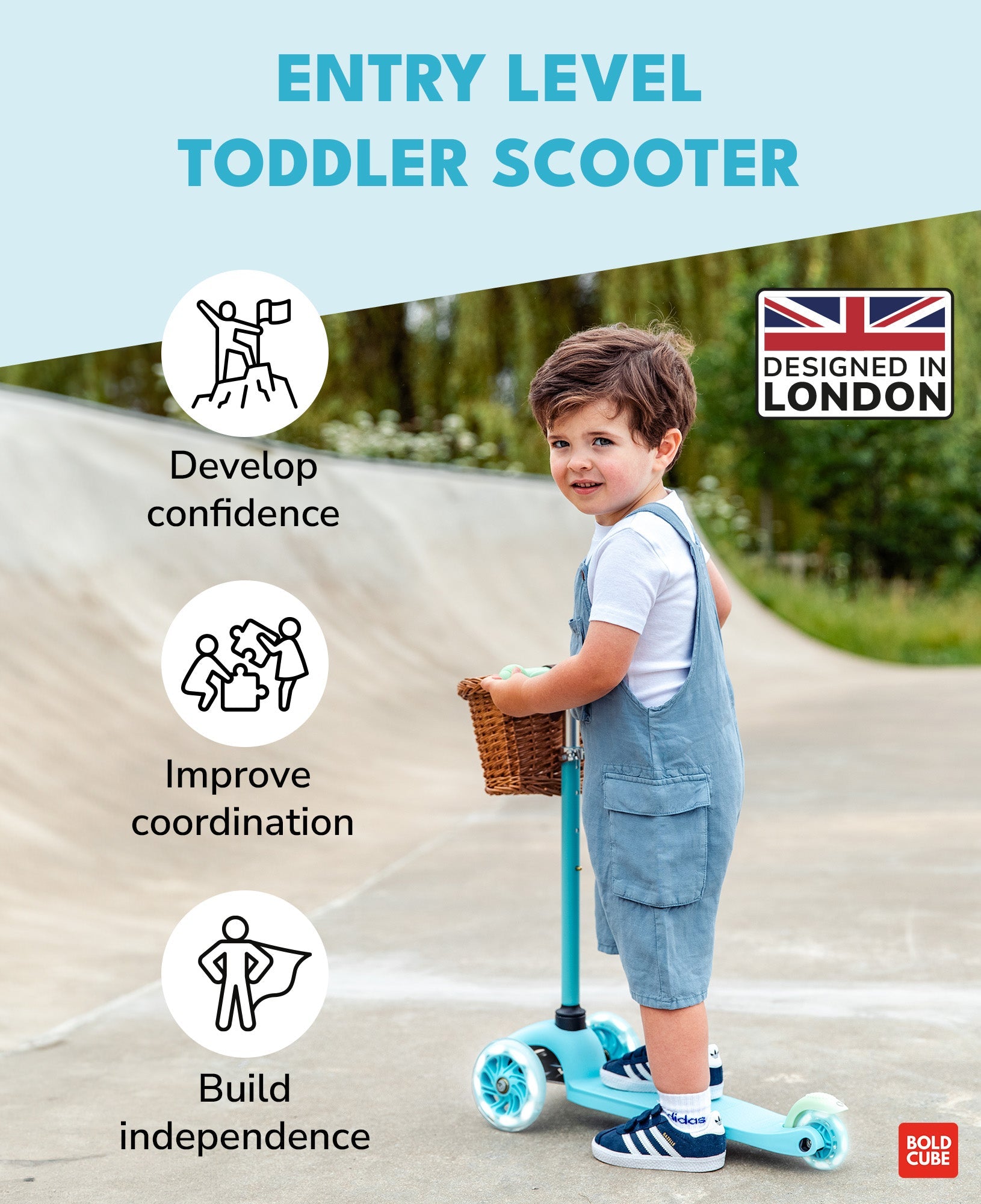 Blue & Green - Teeny 3 Wheel Scooter - Littletrax Kids Electric Bikes