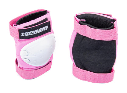 Venom Triple Knee/Elbow/Wrist Pad Set - Pink White - Littletrax Kids Electric Bikes